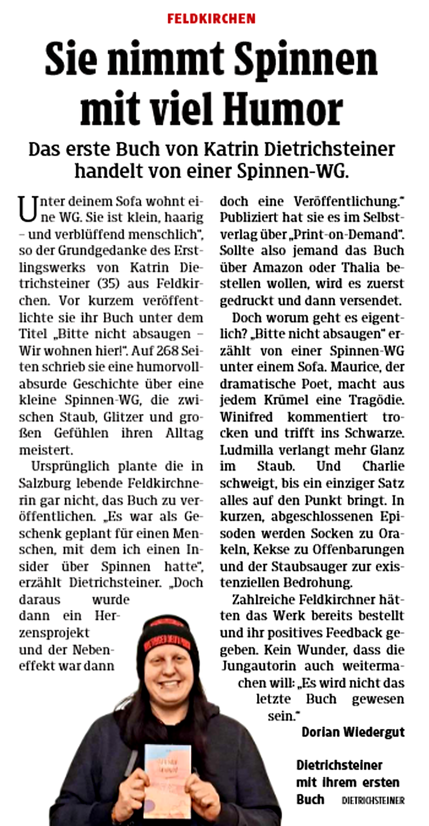Zeitungsartikel Kleine Zeitung – Spinnen-WG