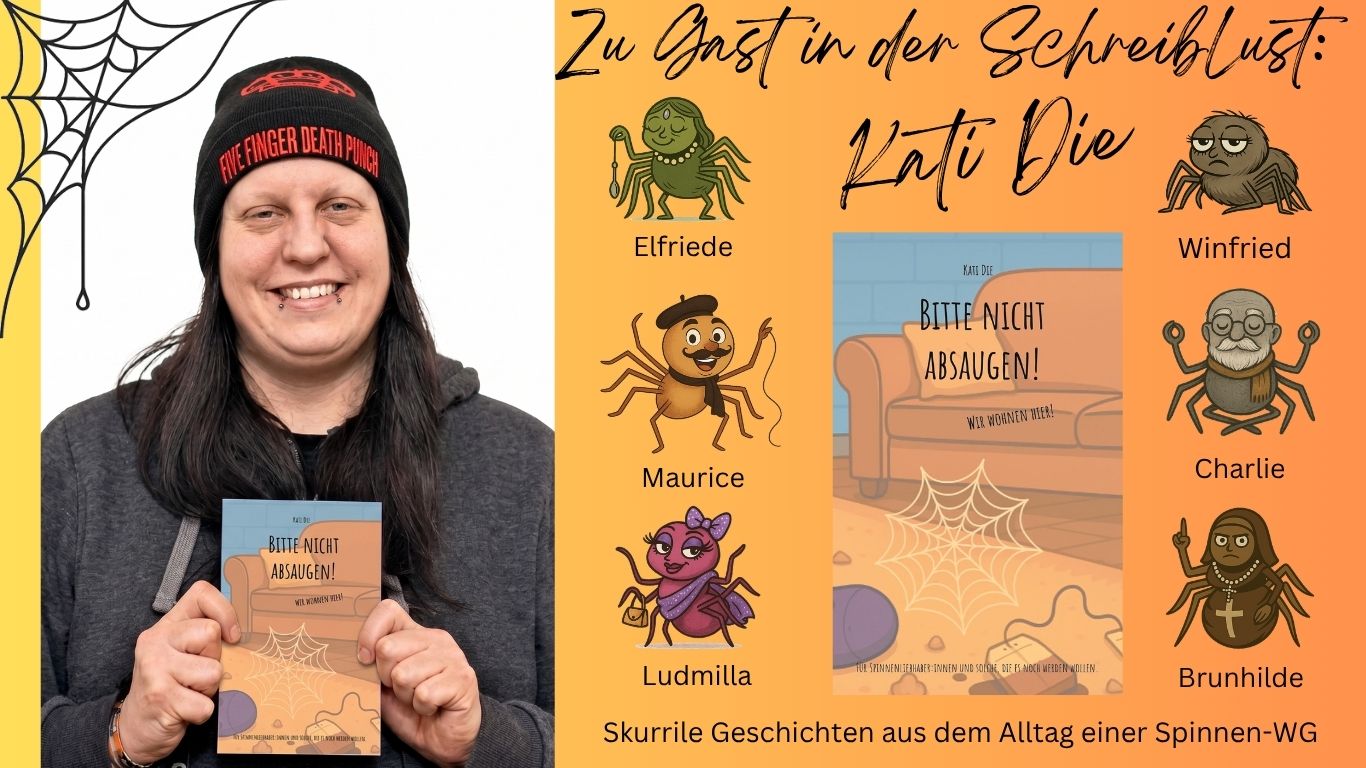Grafik zum SchreibLust-Radiointerview mit KatiDie und der Spinnen-WG